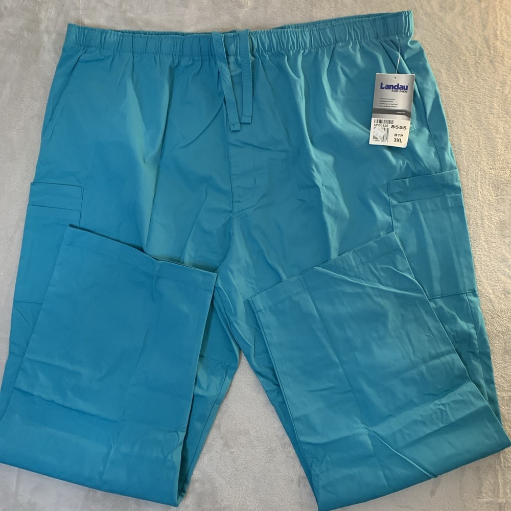 Landau NEW Mens Scrub Pants Bluish Teal Draw String 7 Pockets 3XL